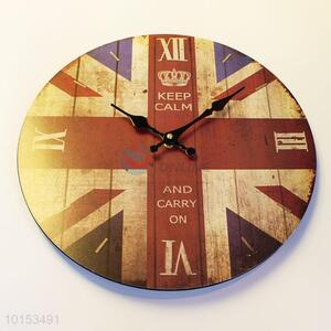 Round Shaped British Flag Pattern Wall Clock Board Clock for Living Room Decoration