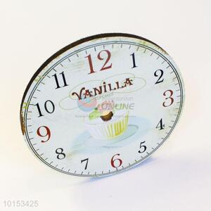 Wall Clock Sweet Cup Cake Pattern Creative Wooden Round Clock