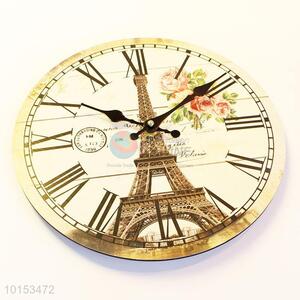 Round Shaped Roman Mumerals Eiffel Tower Pattern Wall Clock for Home Decoration