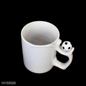 High sales white simple ceramic cup with cute football handle