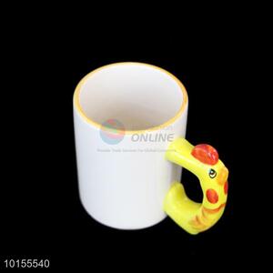 Fashion design white ceramic cup with yellow cute handle