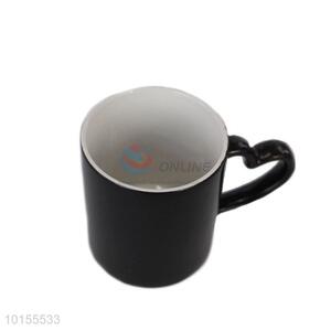 Newly design black ceramic cup with loving heart shape handle