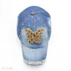 Custom Denim Hats Rhinestone Butterfly Pattern Baseball Cap