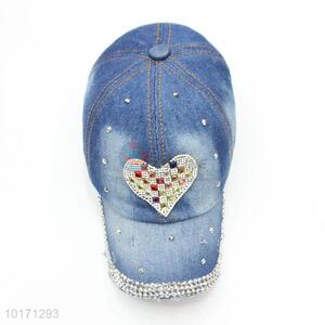 Custom Heart Rhinestone Pattern Denim Caps Cool