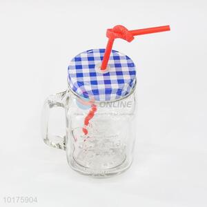 Household Glass <em>Bottle</em> with Lid and Straw Glass <em>Milk</em> Jar