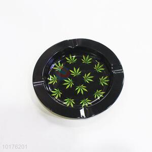 Green leaf printed metal ashtray plate