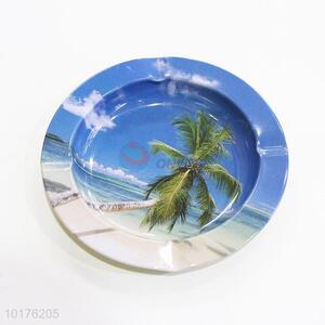 Coconut tree printed metal ashtray plate