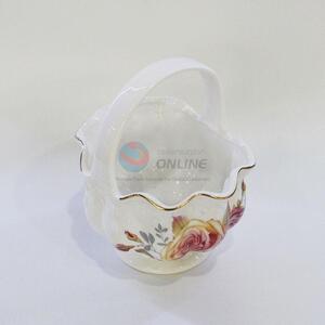Unique Design Ceramic Flower Basket With Handle