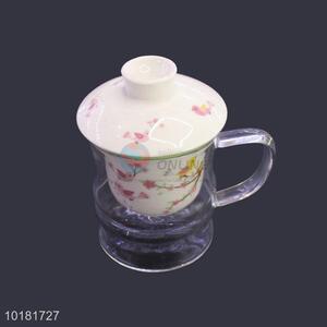 New Products 3PCS Glass Cup Teacup With Ceramic Tea Strainer