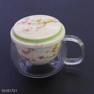 New Arrival 3PCS Glass Tea Cup With Ceramic Tea Strainer