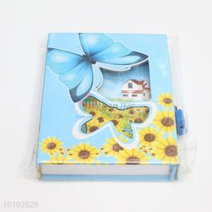 New Student Sky Blue Flower Butterfly Dairy Notebook with Lock