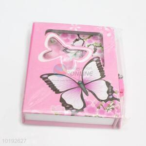 Student Pink Flower Butterfly Dairy Notebook with Lock