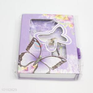 New Design Student Purple Flower Butterfly Dairy Notebook with Lock