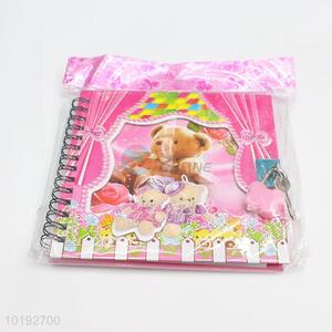 Pink Color Bear Pattern Kids Spiral Notebook with Lock