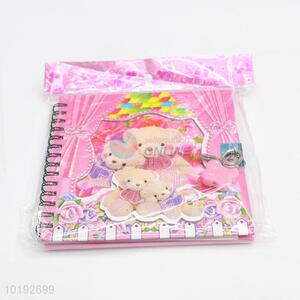 Bear Pattern Office Supply Spiral Notebook with Lock