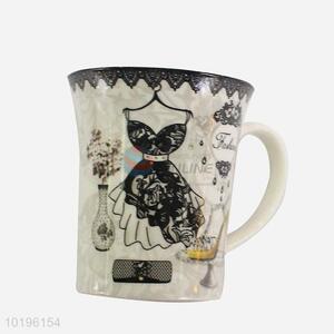 High Quality Dress Pattern White Ceramic Cup Coffee Mug