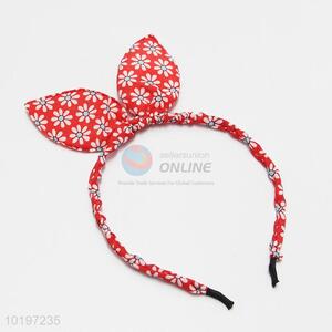 Wholesale Red Color Flower Pattern Rabbit Ear Hair Band for Girl