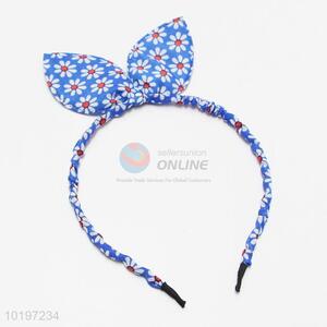 Blue Color Flower Pattern Rabbit Ear Hair Band for Girl