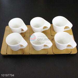 Good quality 6 pieces ceramic cup with wooden saucer