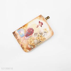 Vintage Printed Zipper PU Leather Wallet for Women