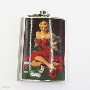 Lady Pattern Fashion Outdoor Stainless Steel Plastic Camping Mini Hip Flask