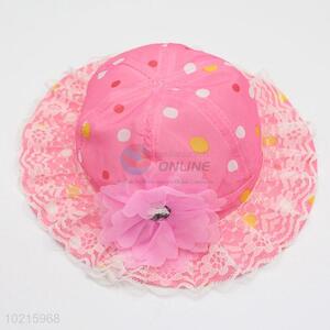 Promotional Low Price Lace Side Flower Decoration Pink Sun Hat for Kids