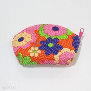 Wholesale Supplies Fan Shaped Colorful Flowers Printed Coin Bag with Wrist Strap