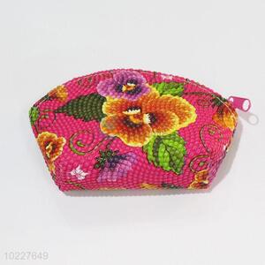 Hot Sale Fan Shaped Flowers Pattern Coin Bag with Wrist Strap