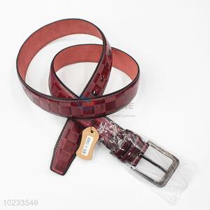Plaid Design Fashion Wine Red Men's <em>Leather</em> <em>Belt</em>