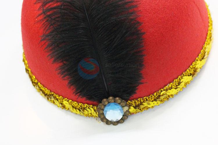 Hot sale red non-woven billycock/hat with feather