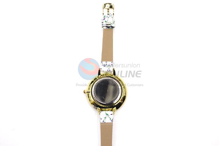 Purple Flower Printed Wrist Watch with Leathern Watchband for Sale