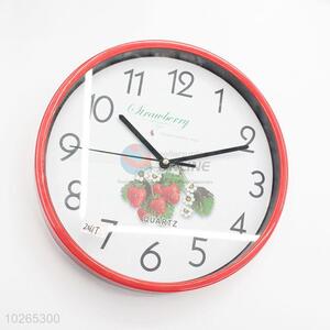 Red Frame Strawberry Pattern Decorative Plastic Wall Clock