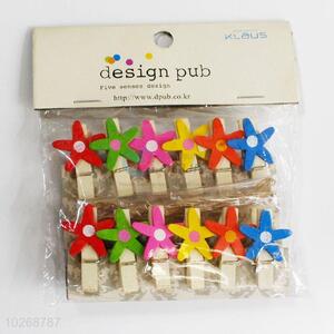 Creative Flower Shaped Wooden Clip Photo Paper Craft Diy Clips with Hemp Rope