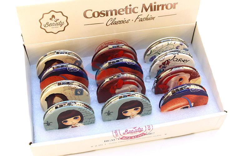 Lovely Girl Printed Round Pocket Cosmetic Mirror for Sale