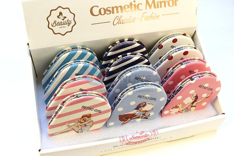 Retro Girl Printed Pocket Cosmetic Mirror for Sale