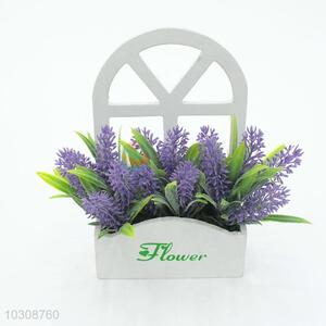 Fashion artificial flower miniascape with wooden flowerpot for decoration