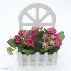 Cheap price artificial flower miniascape with wooden flowerpot for decoration