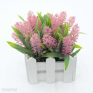 Low Price artificial flower miniascape with wooden flowerpot for decoration