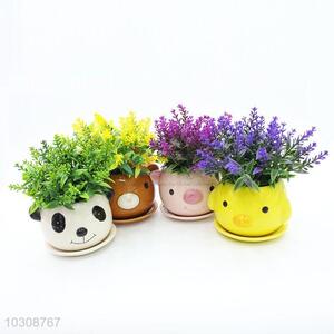 Cute Design simulation flower with cute animal shaped flowerpot