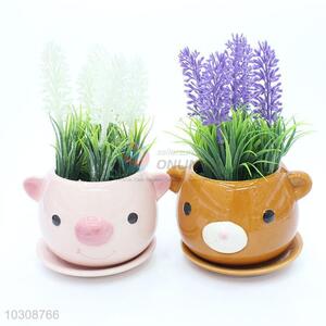 Creative Design simulation flower with cute animal shaped flowerpot