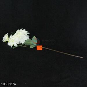 Nice Single Branch 4 <em>Leaves</em> 3 Flowers <em>Artificial</em> White Dahlia for Sale