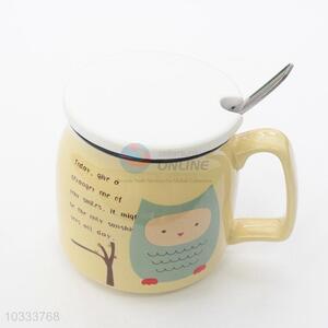 Pretty Cute Owl Pattern Ceramic Cup with Spoon