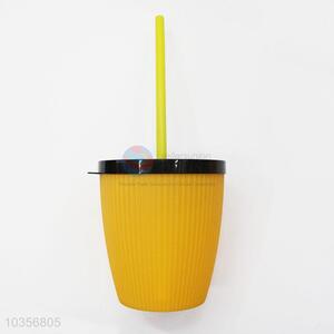 Striped Design Fashion Plastic Water Cup with Straw