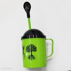 Fashion Tree Pattern Plastic Water Cup  with Spoon
