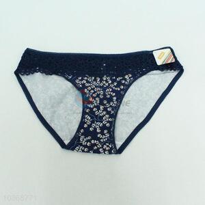 Navy flower printing lace underpants for women