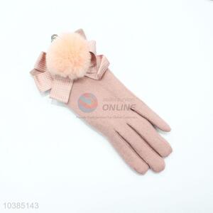 Fashion party dress women winter gloves with fur ball