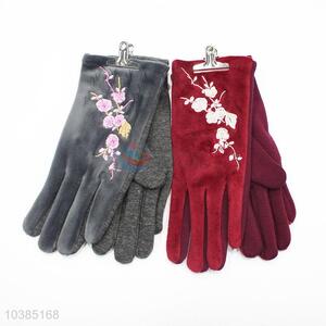 Women Winter Soft Warm Embroidery Hand Gloves