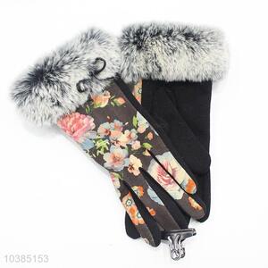 Women Warm Fur Winter Mitten Fashion Printed Gloves