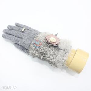 Women Winter Flower Fur Gloves