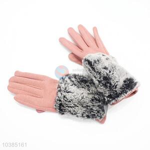 Funny fur cuff women winter knitted gloves